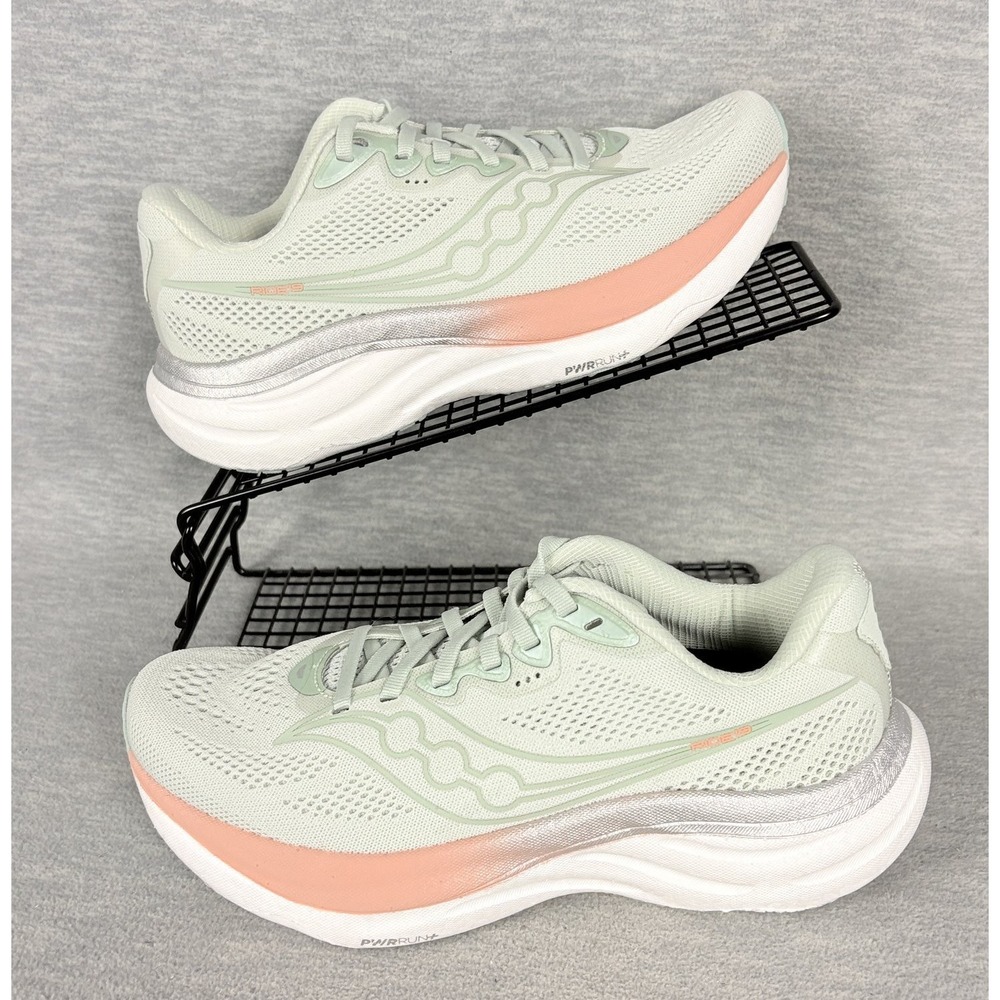 Saucony Ride 15 Running Sneakers Womens 7.5 Wide Green Mist Cameo Pink Comfort